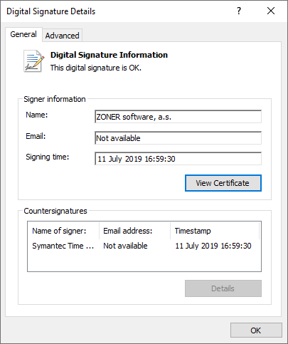 Visualización del certificado DigiCert Code Signing EV